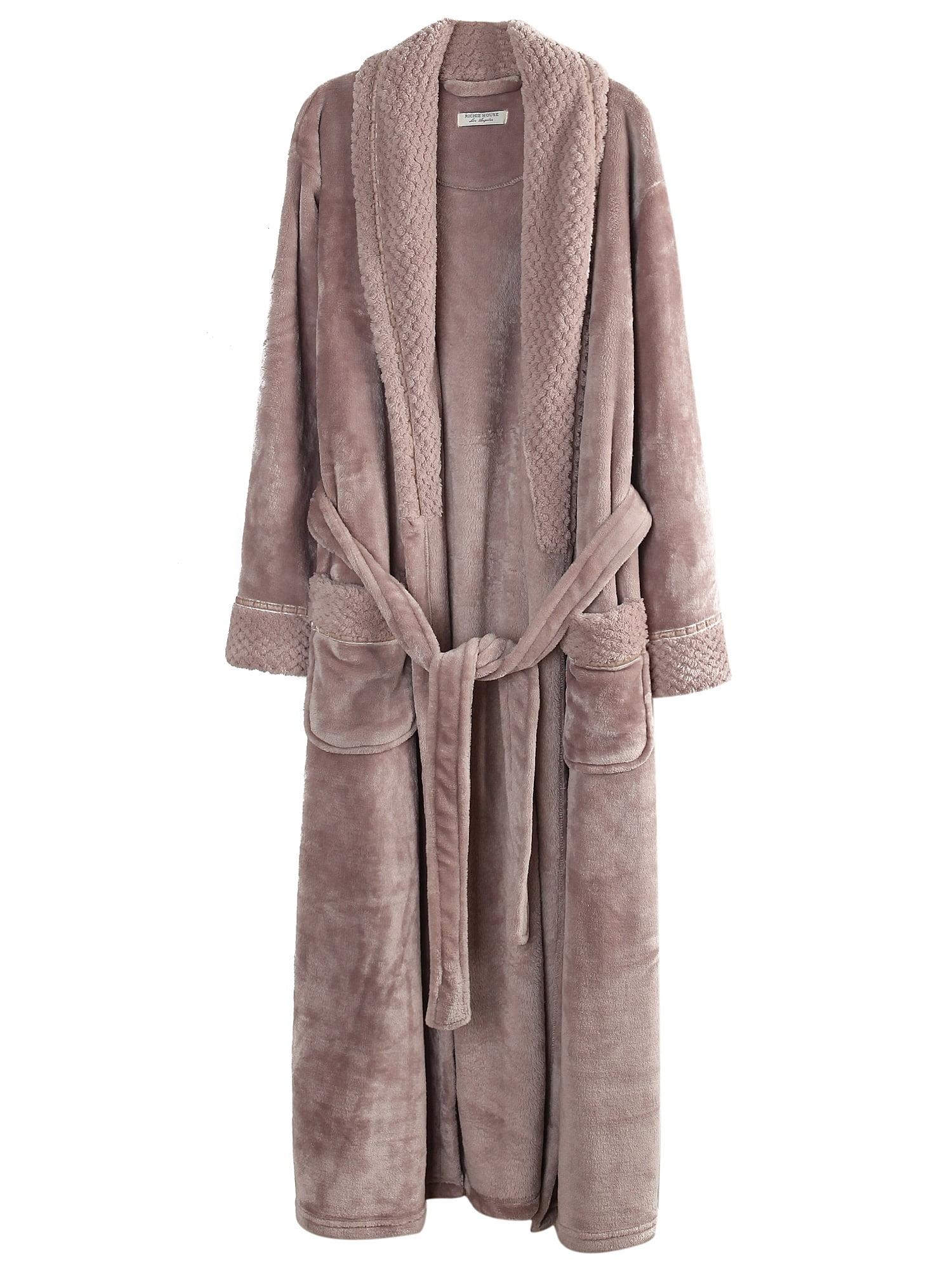 Large Nude Plush Fleece Bathrobe with Pockets