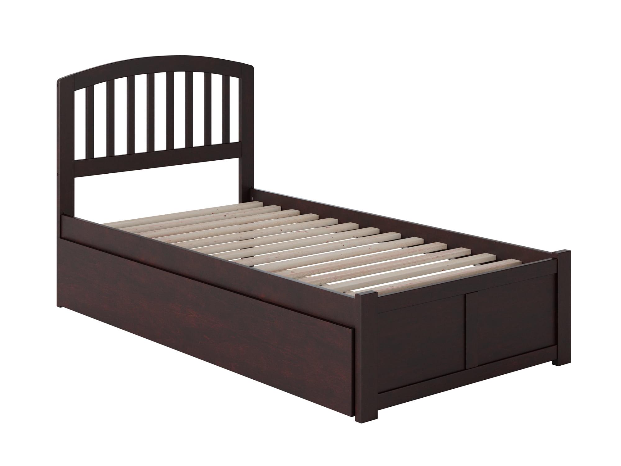 Espresso Twin XL Wood Platform Bed with Trundle and Slats