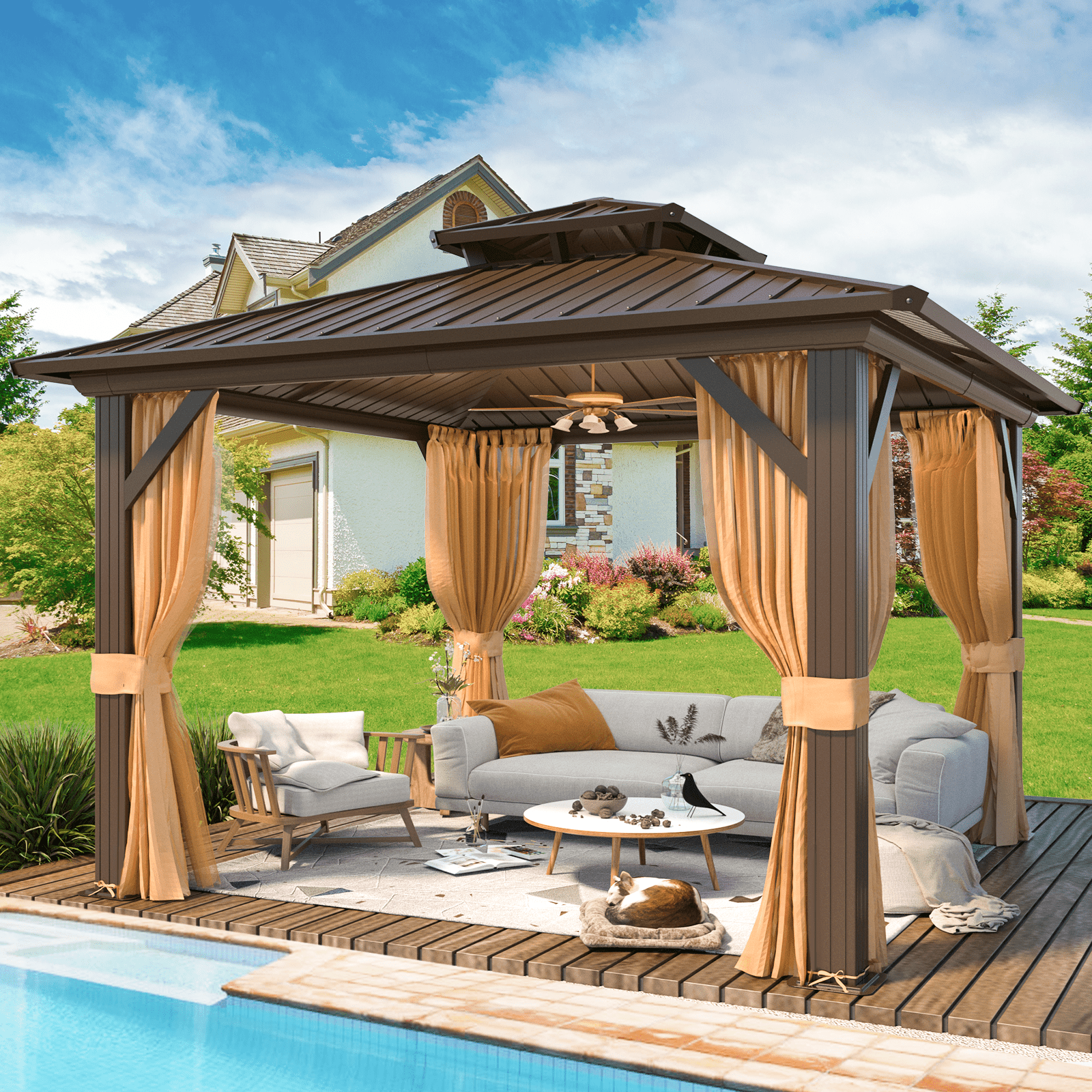 Erommy Hardtop Gazebo with Galvanized Steel Double Roof