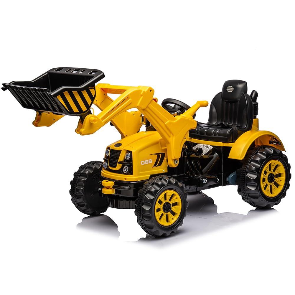 Ride On Excavator, 12V 2 Speeds Battery Operated Construction Vehicles Front Loader Ith Horn Safety Belt, for Birthday Xmas Gifts