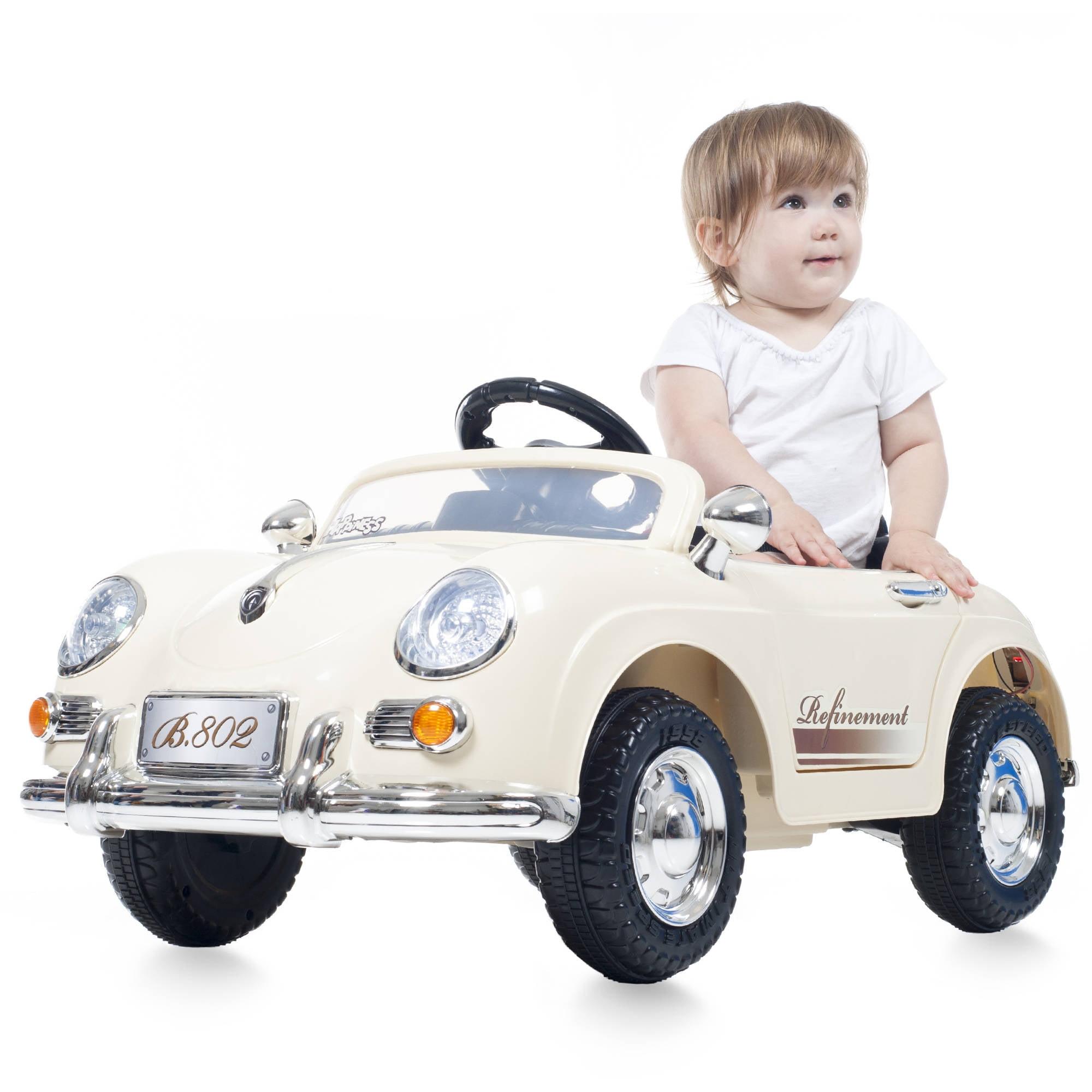 Cream 6V Battery-Powered Classic Ride-On Sports Car