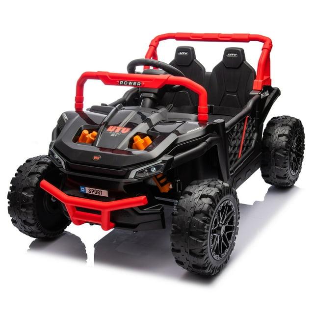 Ride on Toys Cars for Kids, 24V Battery Powered Ride on Truck UTV Car with Remote Control, Bluetooth, Music, LED, Safety Belts, 4 Wheel Suspension Electric Car for Kids Toddler 3-6, Red