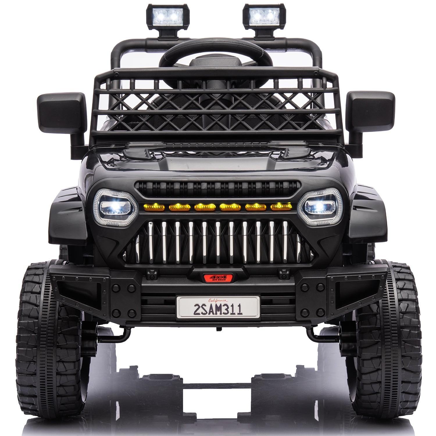 12V Black Kids Ride-On Truck with Remote Control and LED Lights