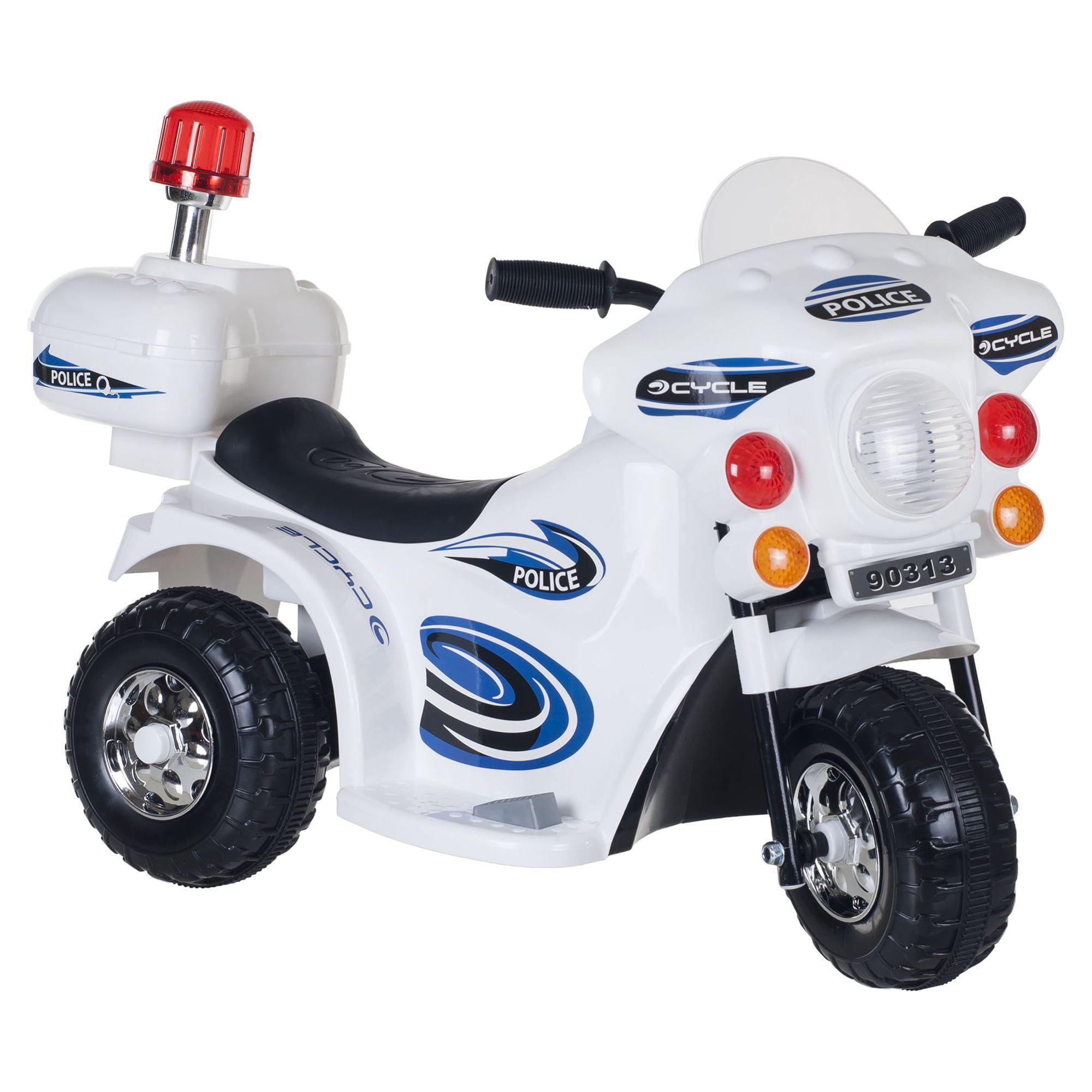 6-Volt White Police Motorcycle Ride-On Toy with Headlights