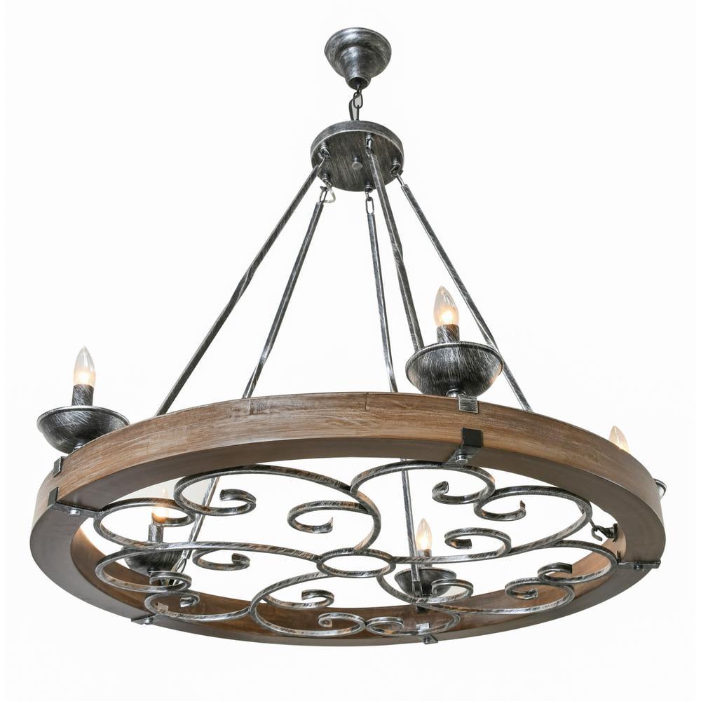 Ridge Line 38" Brown and Black Rustic Wood Chandelier