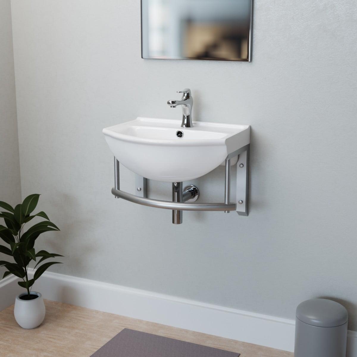 White Ceramic Wall-Mount Bathroom Sink with Chrome Faucet