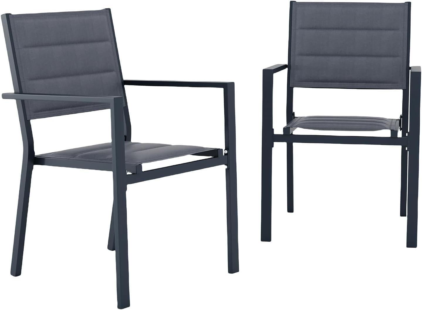 Riedhoff Set of 2 Patio Dining Chairs,Outdoor Stackable Patio Chairs with Armrests & Backrest, Grey