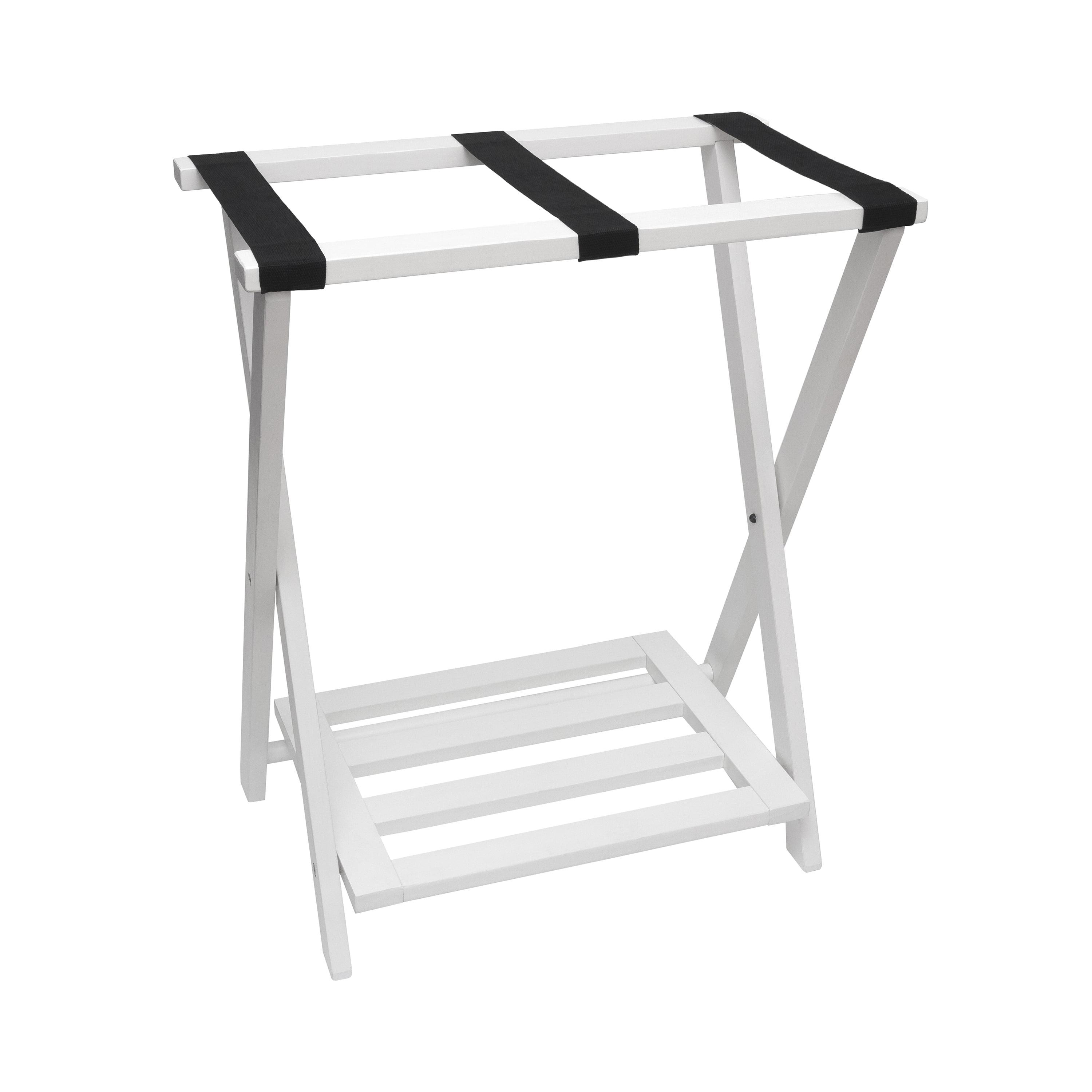 White Folding Wood Luggage Rack with Bottom Shelf