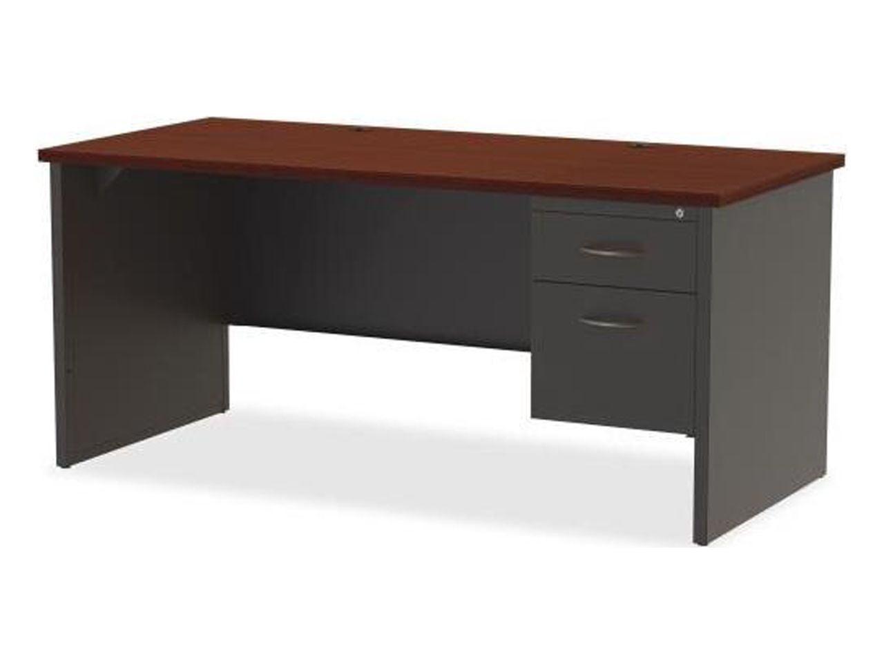 Executive Black Desk with Drawer and Filing Cabinet, 66" W