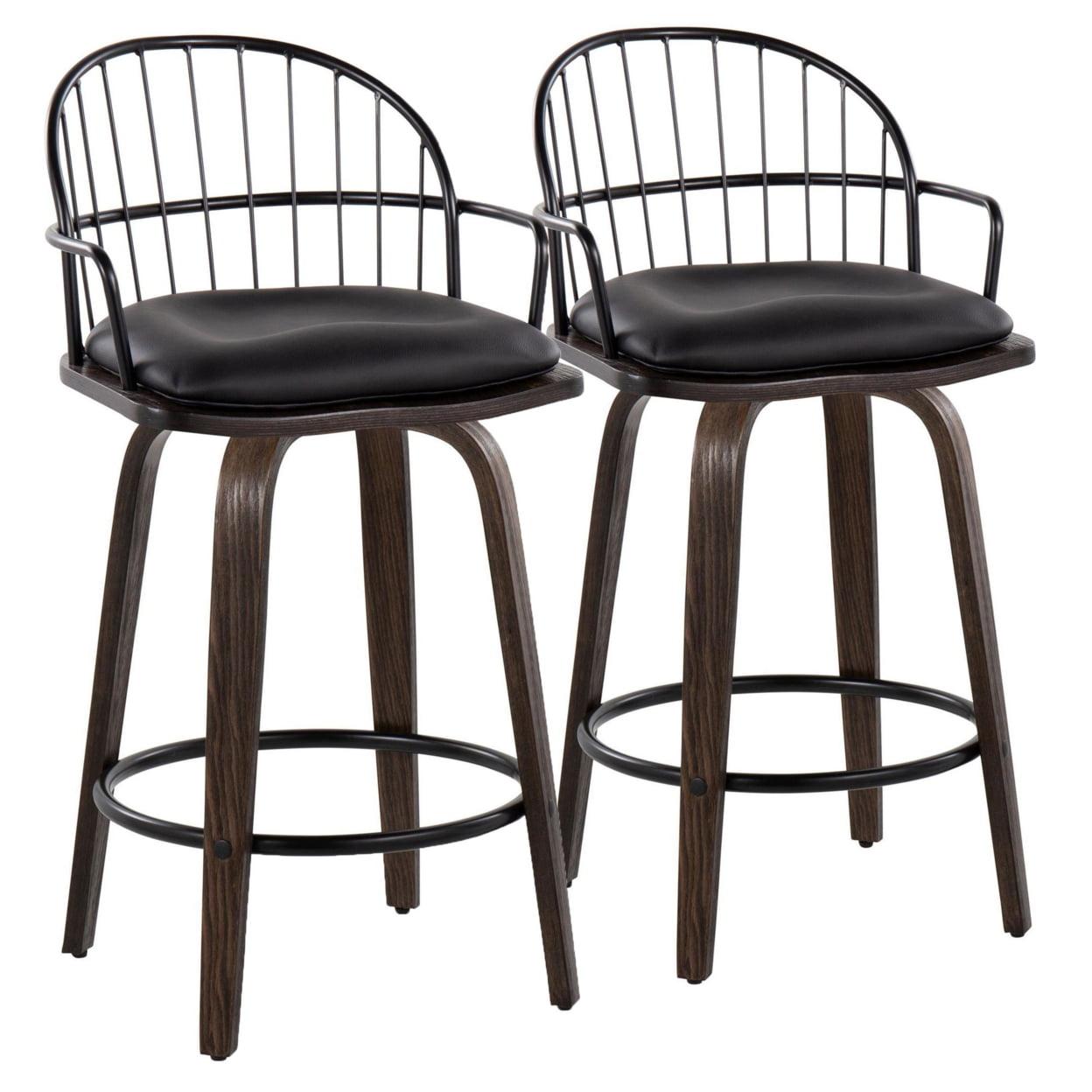 Set of 2 Riley Counter Height Barstools Walnut/Black - LumiSource: 26 inch, Swivel, Upholstered with Armrests
