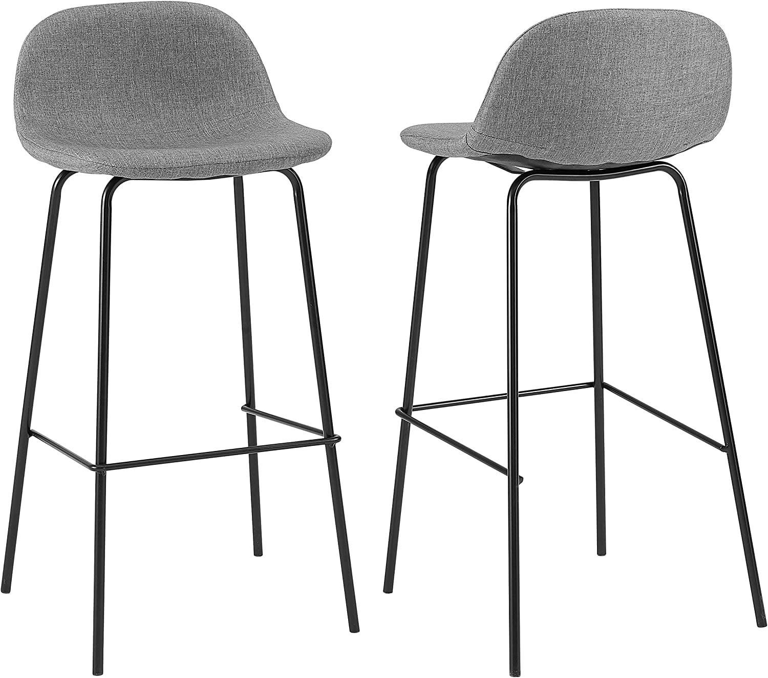 Gray Upholstered Bucket Seat Bar Stools with Steel Legs, Set of 2