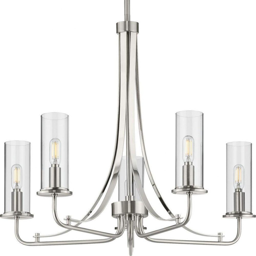 Progress Lighting Riley Collection 5-Light Chandelier, Brushed Nickel, Clear Glass Shades