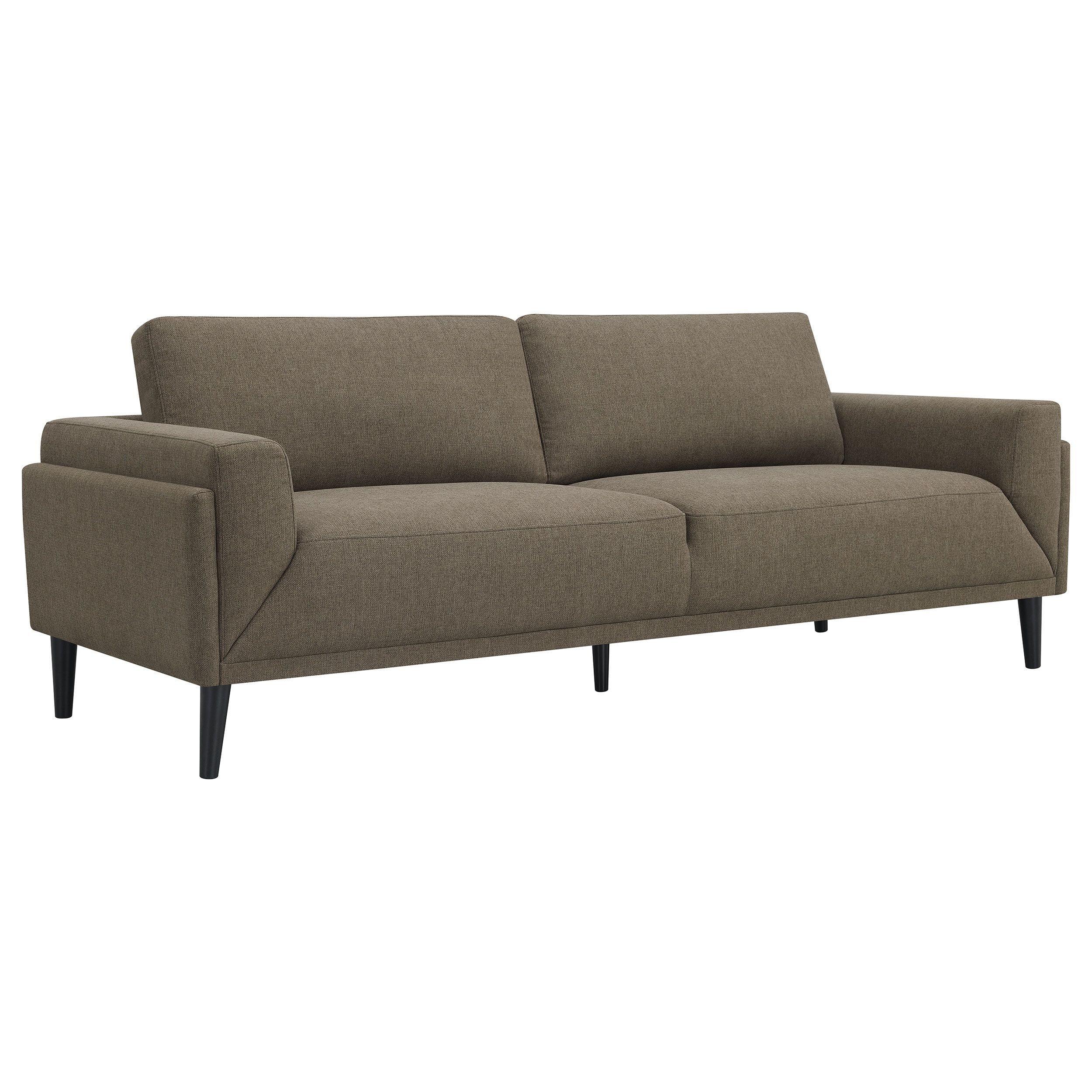 Rilynn 87" Brown Fabric Stationary Sofa with Track Arms