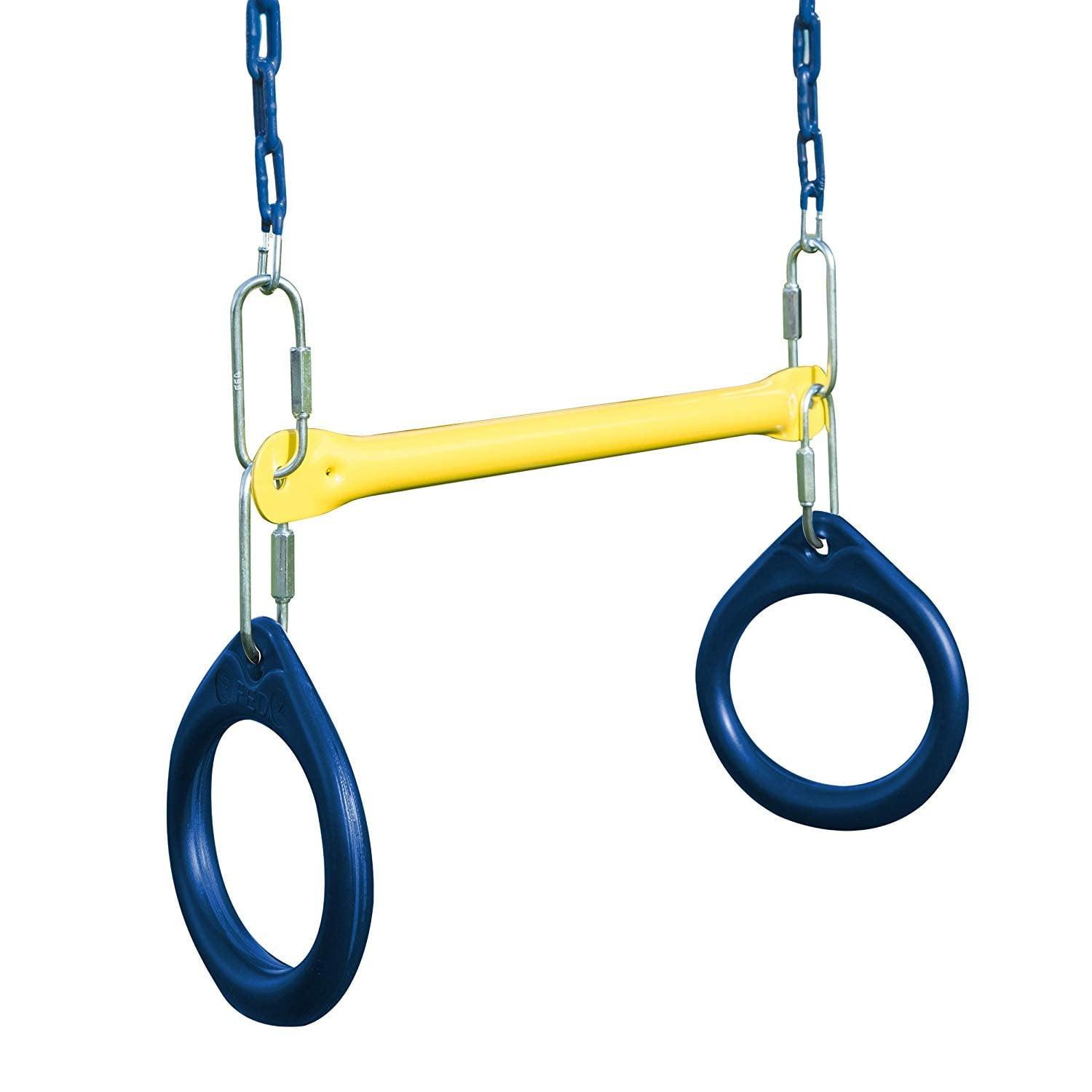 Yellow and Blue Vinyl-Dipped Ring and Trapeze Combo Swing