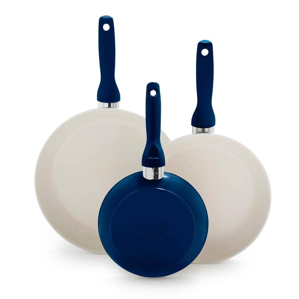 Blue Aluminum Ceramic Nonstick 3-Piece Fry Pan Set