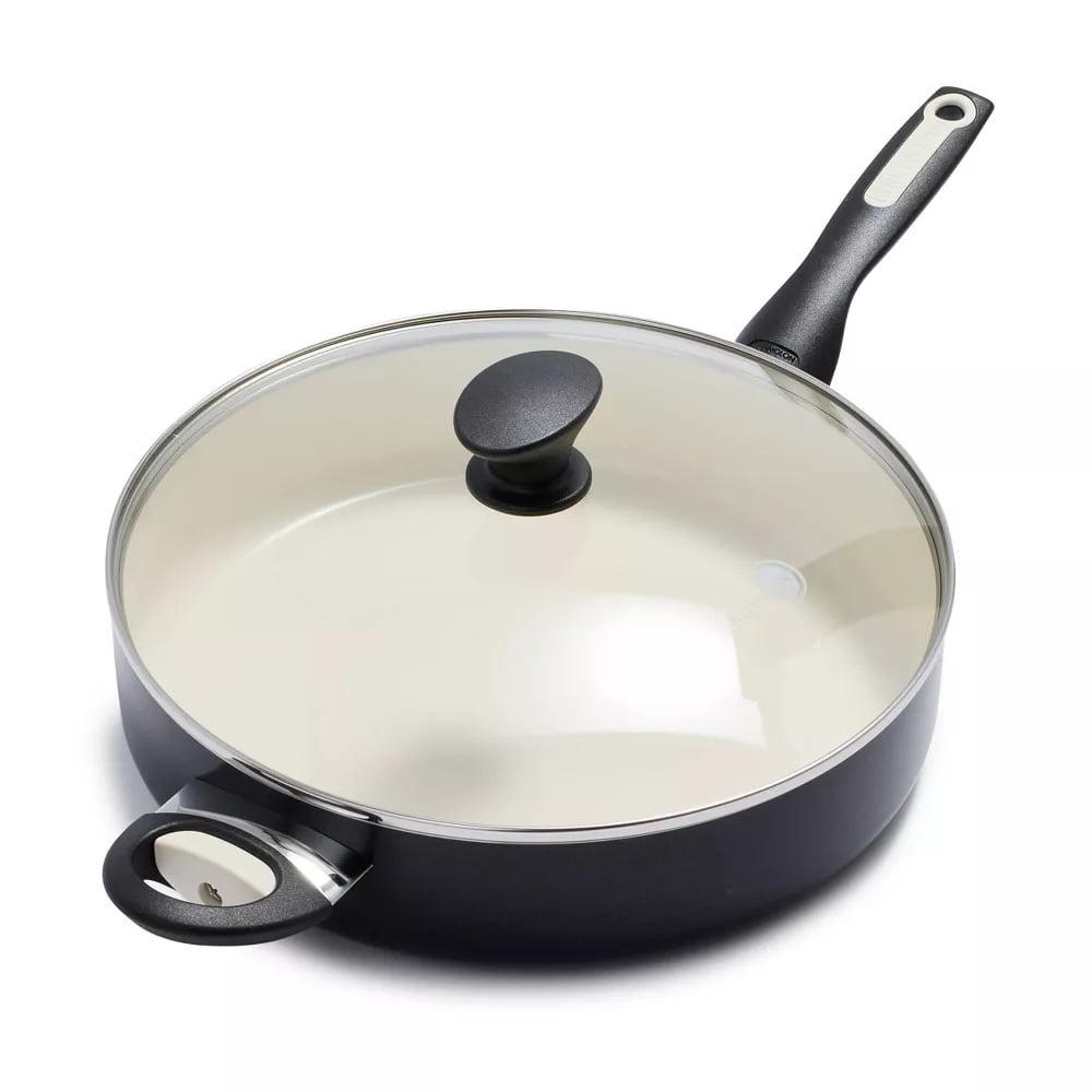 Rio 5Qt Black Ceramic Nonstick Saute Pan with Helper Handle and Lid