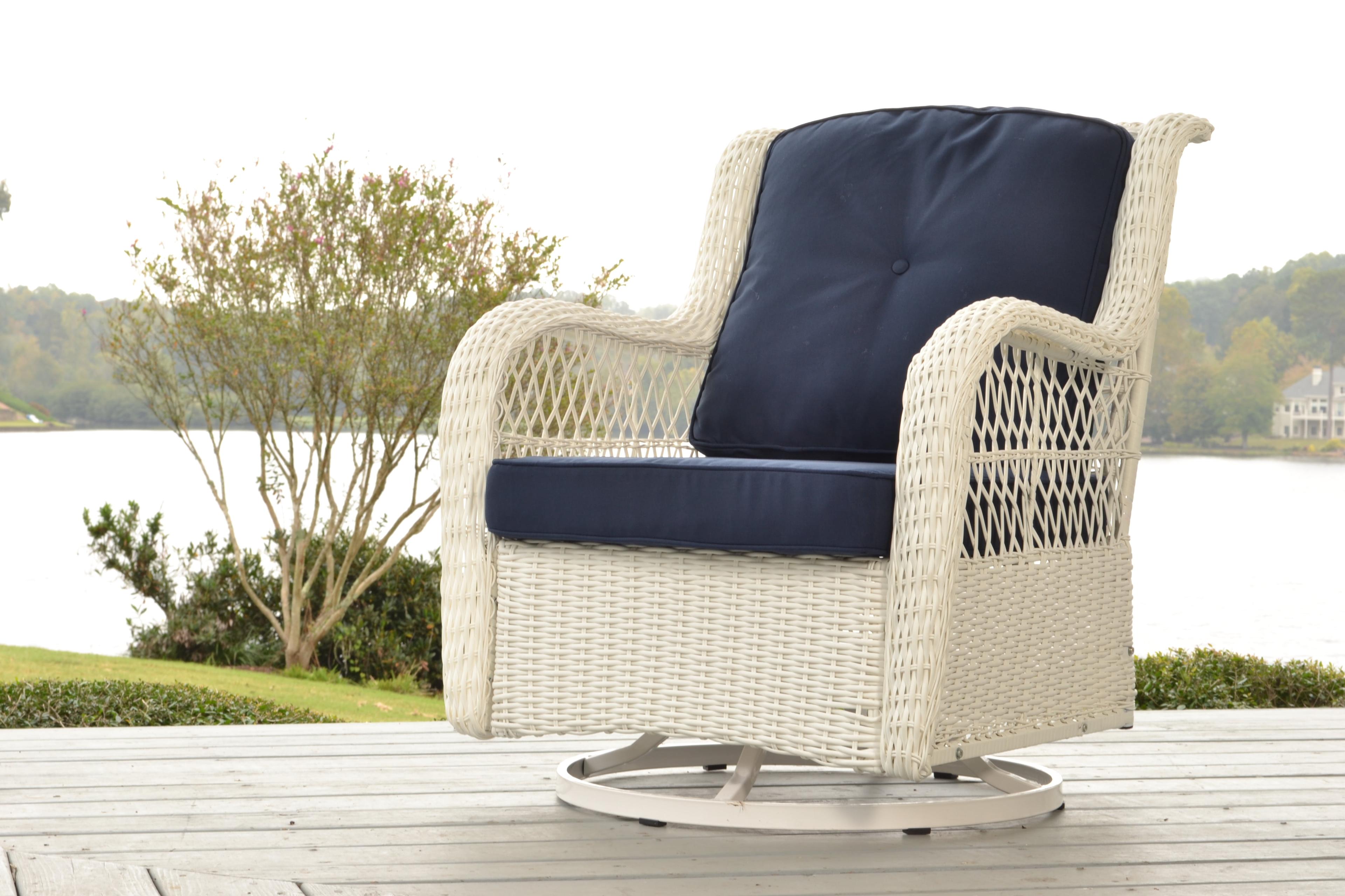 Rio Vista White Wicker Patio Chair Set with Navy Cushions