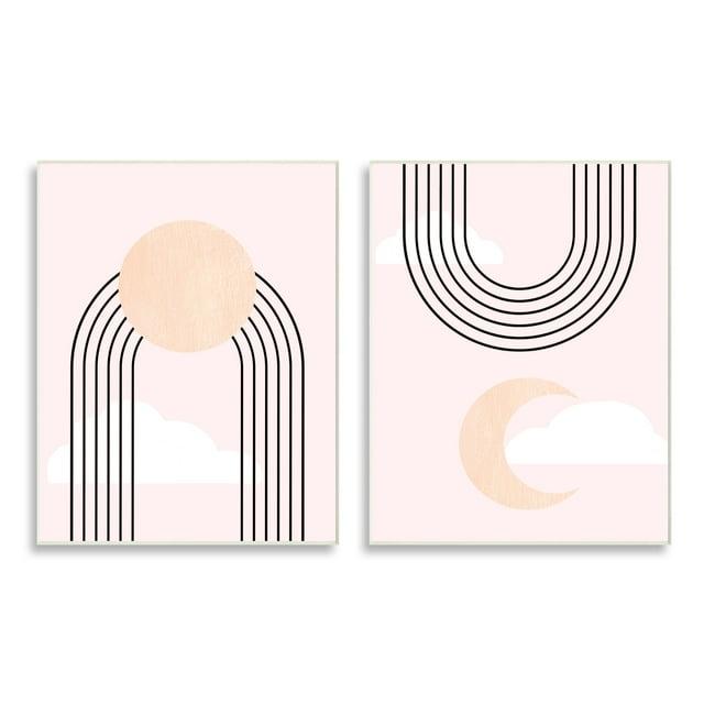 Stupell Industries " Rising Sun Rainbow Crescent Moon Abstract Pink Sky " by Daphne Polselli 2 - Pieces