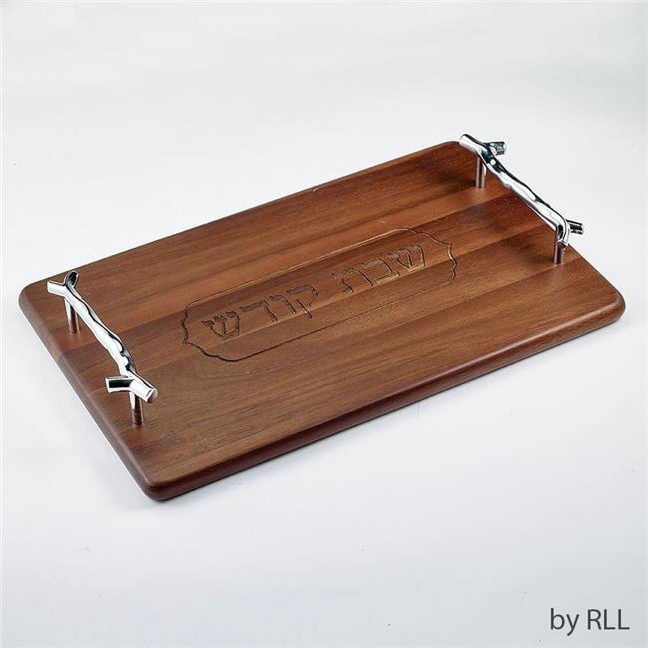 Acacia Wood Challah Serving Tray with Silver Handles