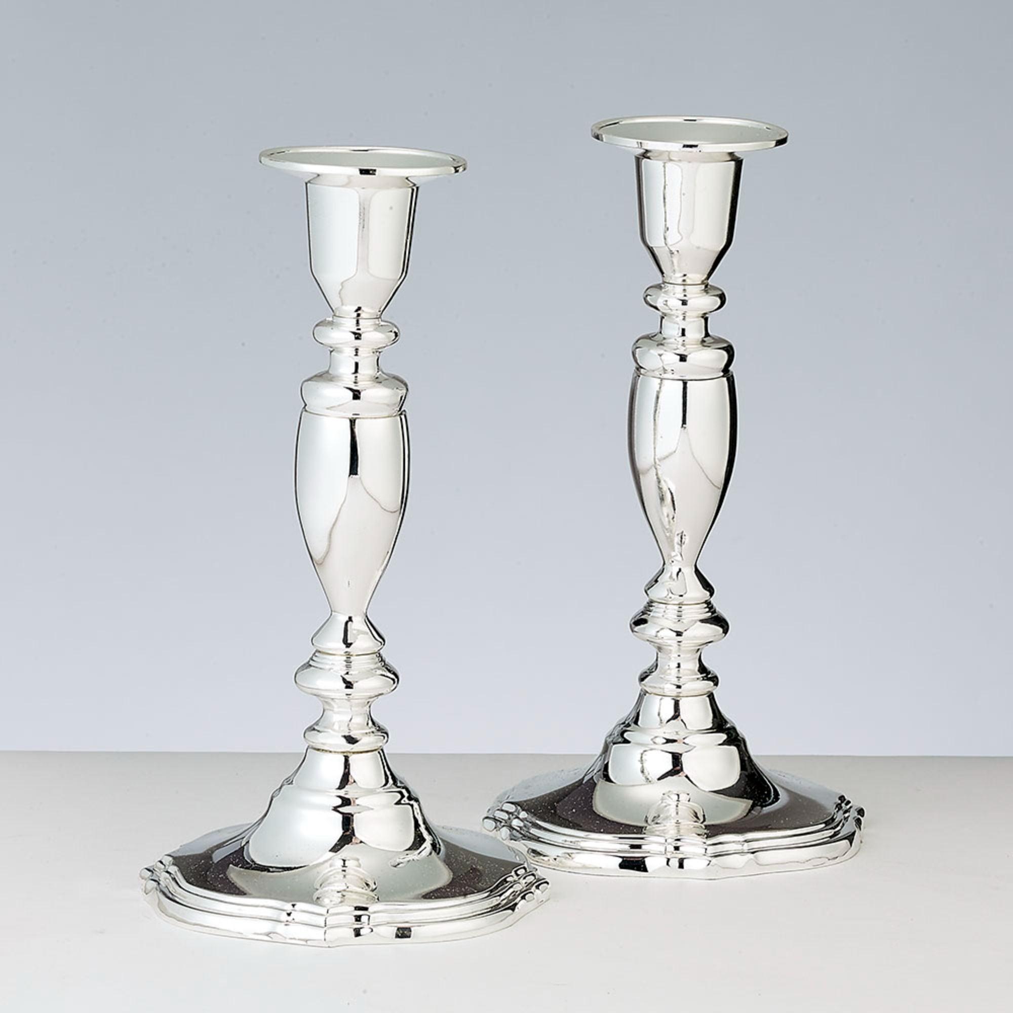 Silver 7" Zinc Shabbat Tabletop Candlesticks Set