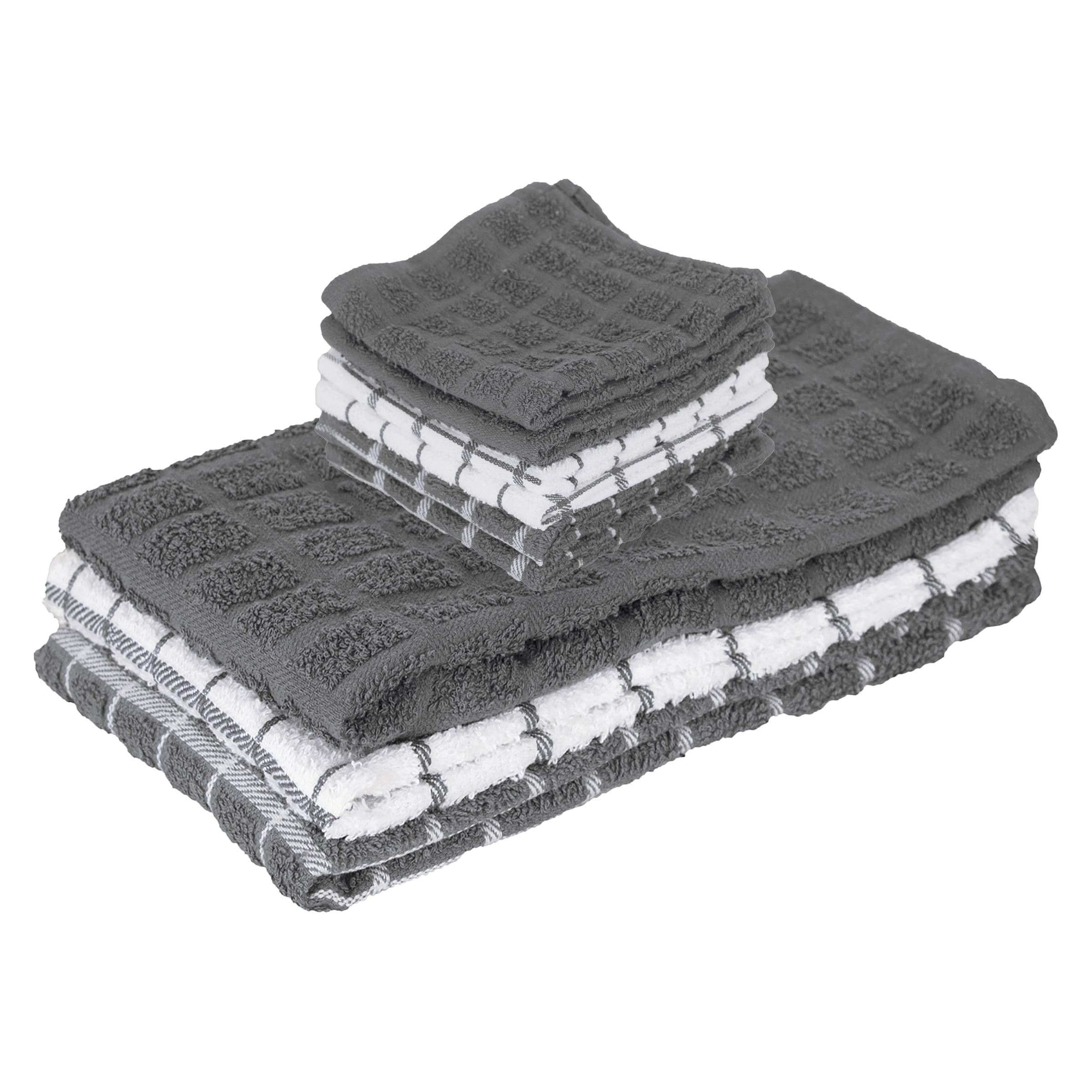 Ritz 3-Pack Terry Check Kitchen Towel Set and 6-Pack Terry Check Dish Cloth Set - Grey