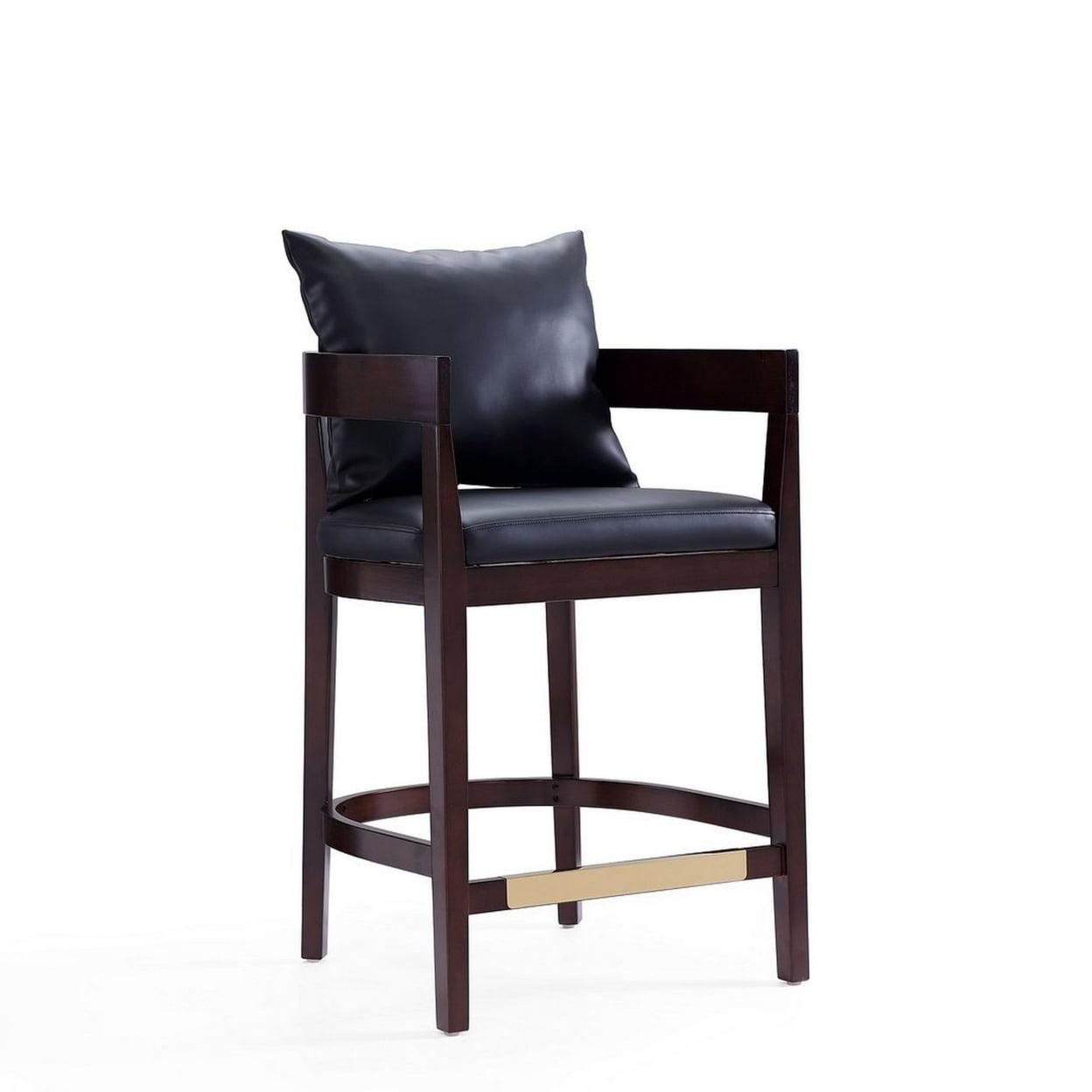 Ritz Beech Wood Counter Height Barstool Black - Manhattan Comfort: Gold Footrest, Upholstered, No Assembly Required
