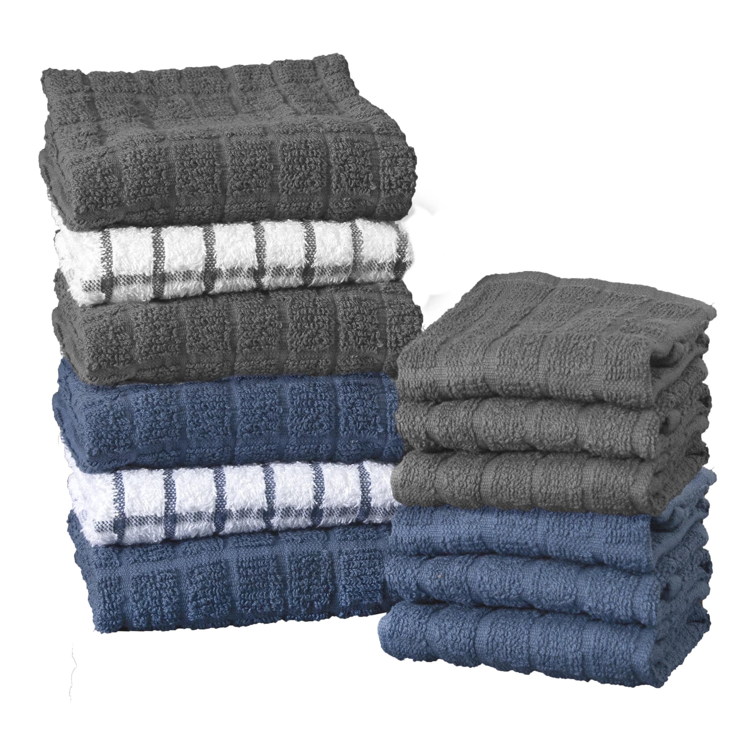 Federal and Graphite Cotton Terry Kitchen Towel and Dish Cloth Set, 12 Pack