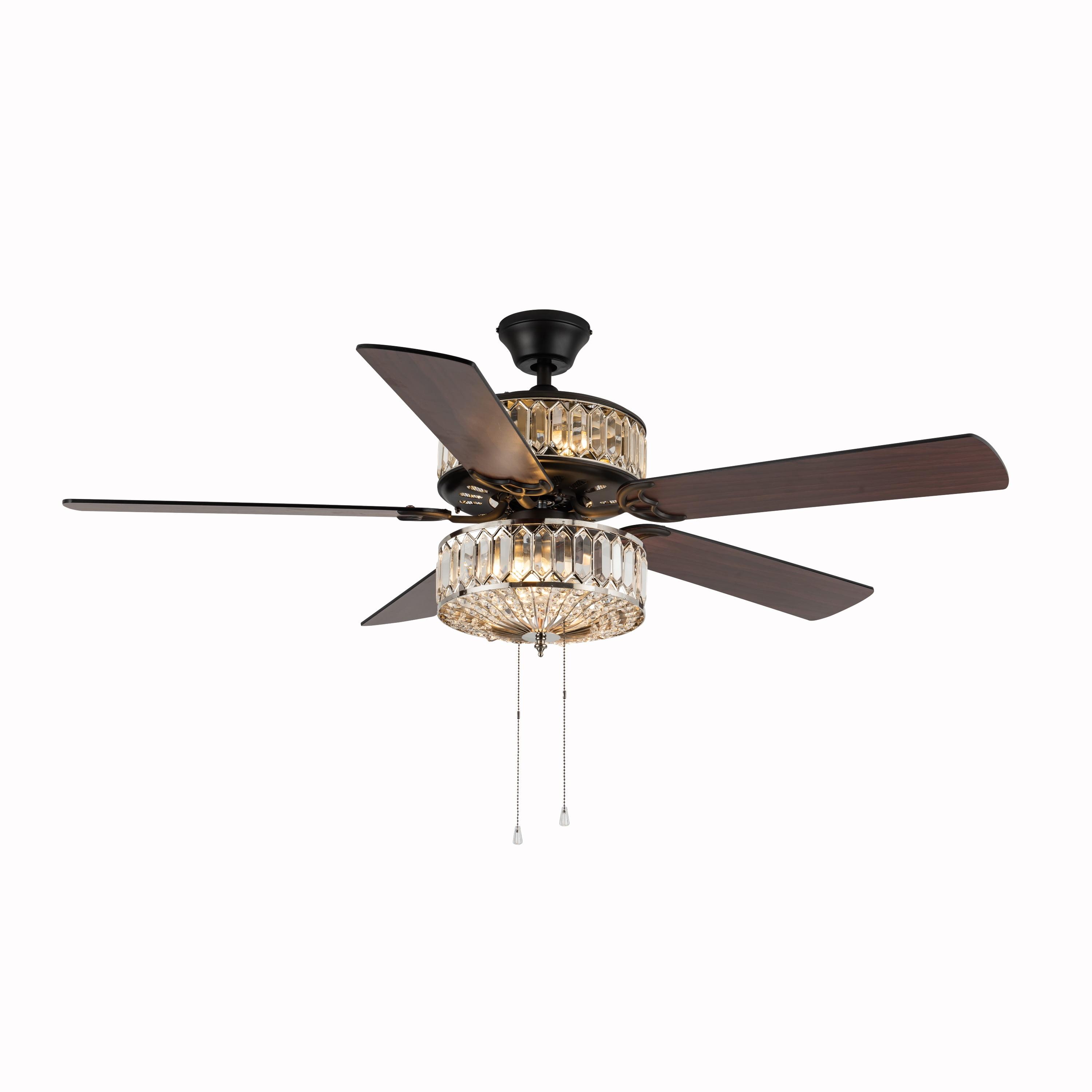 52" Lea 5 - Blade Geometric Cut Crystal Ceiling Fan with Pull Chain