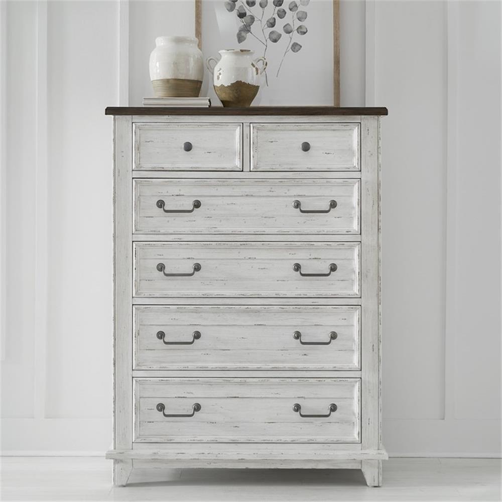 Riverstone White and Tobacco 6-Drawer Pine Chest