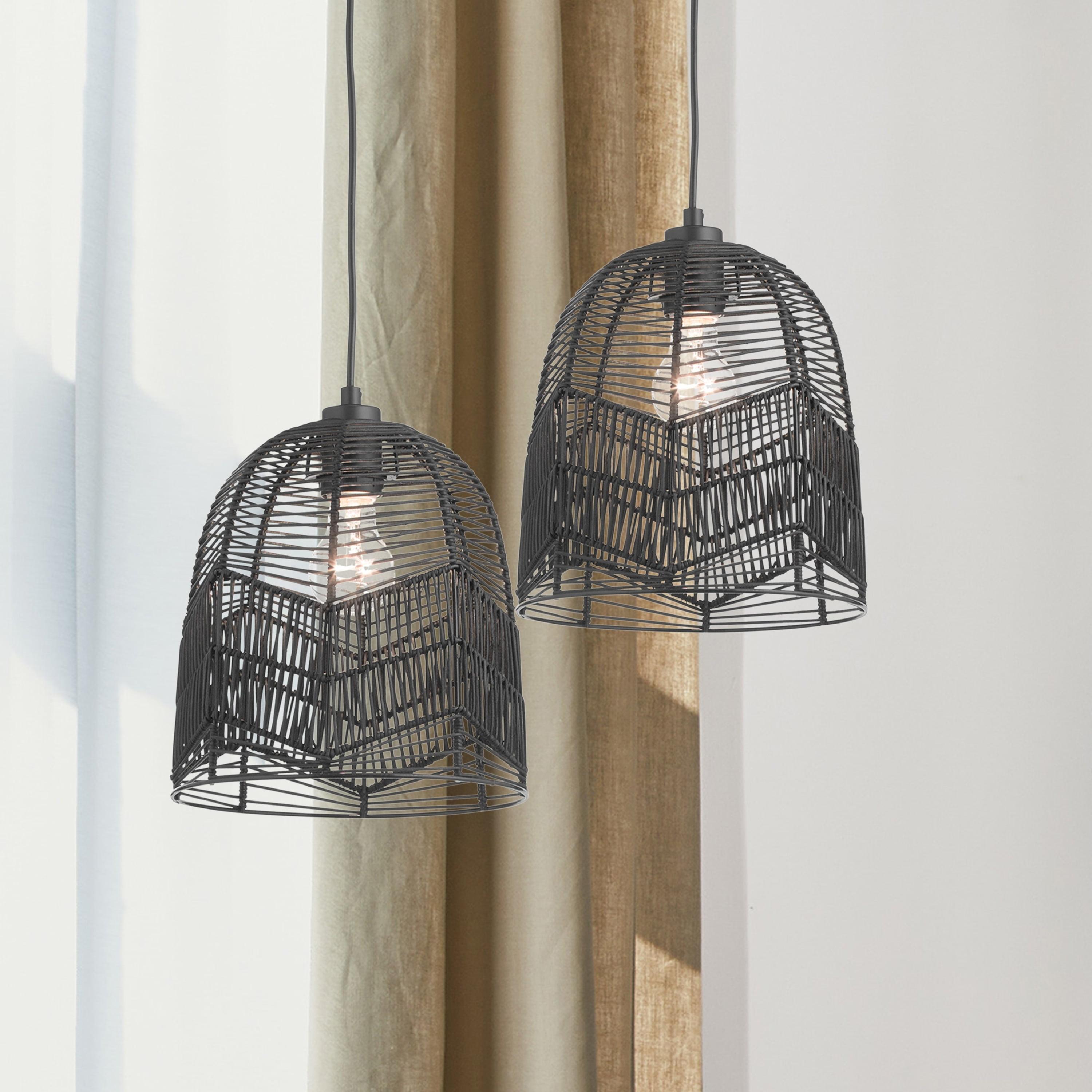 10"W Amher 1-Light Black Rattan Pendant Light