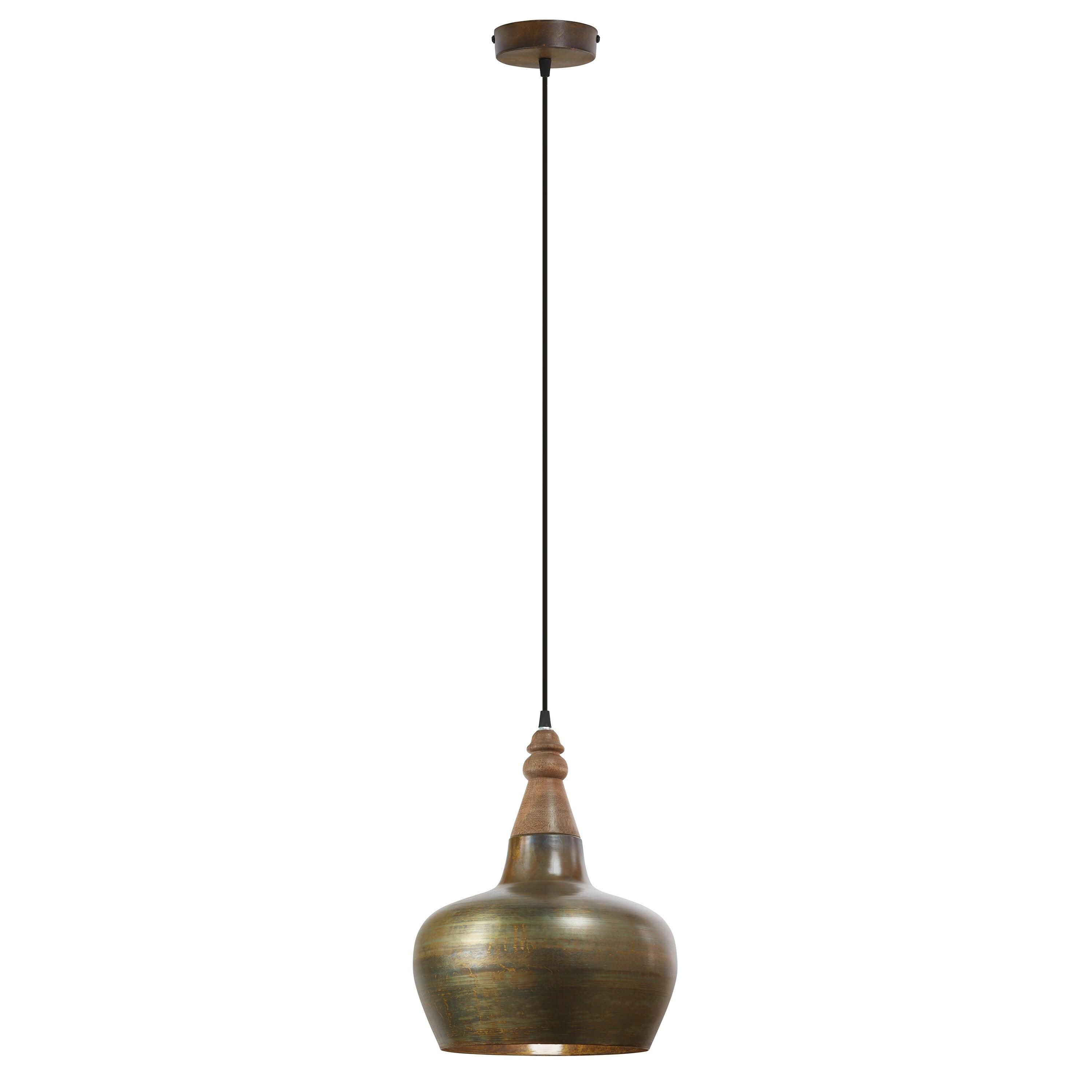 River of Goods 11.5" Cosette Metal and Wood Pendant: Antique Bronze-Finish, Adjustable Cord, UL Listed