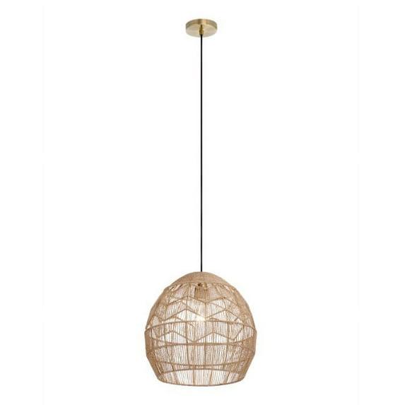 Mistana™ 15.5" Ames Metal and Woven Hemp Rope Hanging Pendant, Brown