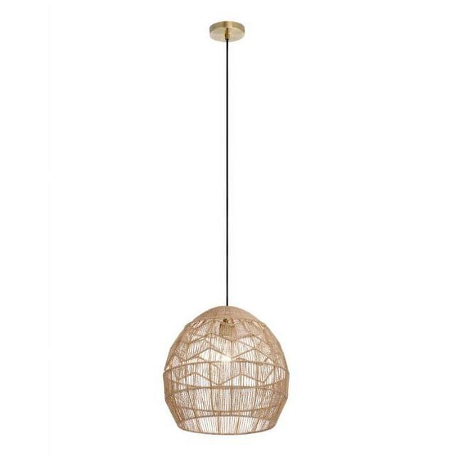 Mistana™ 15.5" Ames Metal and Woven Hemp Rope Hanging Pendant, Brown