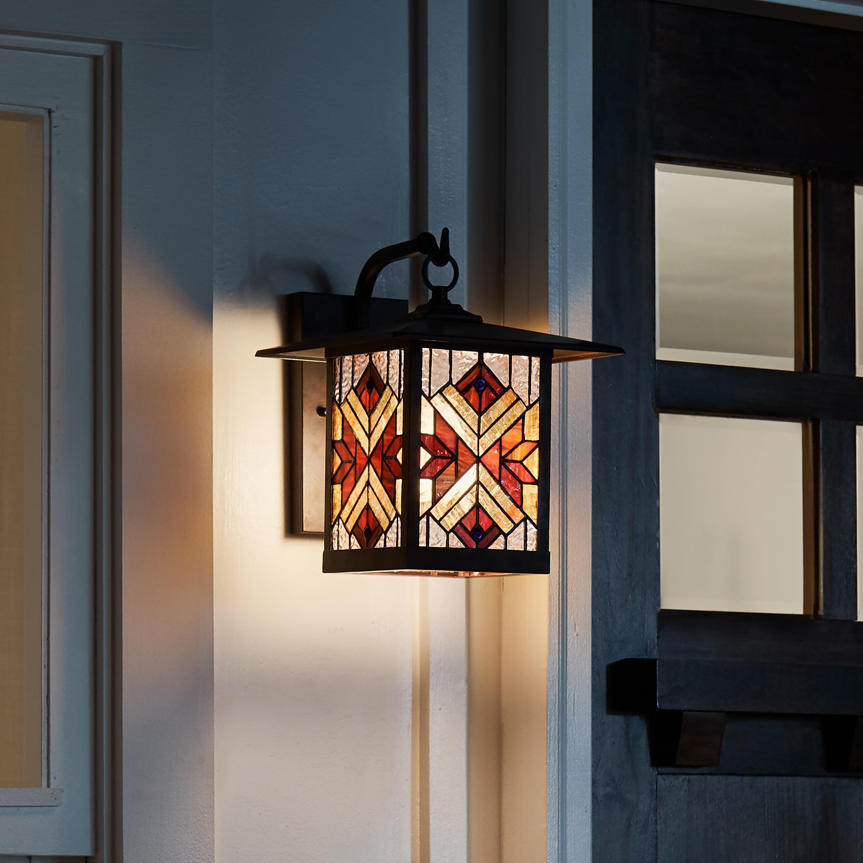 Brousseau Bronze 11.75"H Mission Style Stained Glass Outdoor Lantern, Red