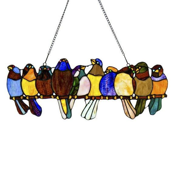 River of Goods  Stained Glass Birds on Wire 9.25-in. Window Panel - 24.25"L x 0.25"W x 9.5"H