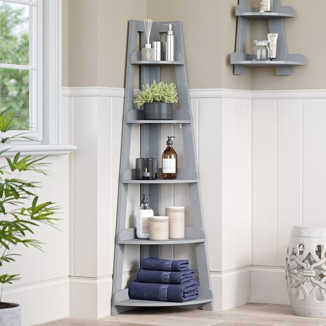 RiverRidge Home RiverRidge Amery 5-Tier Tall Corner Ladder Shelf Tower with Display Shelf and Corner Storage for Bathroom, Living Room, Office