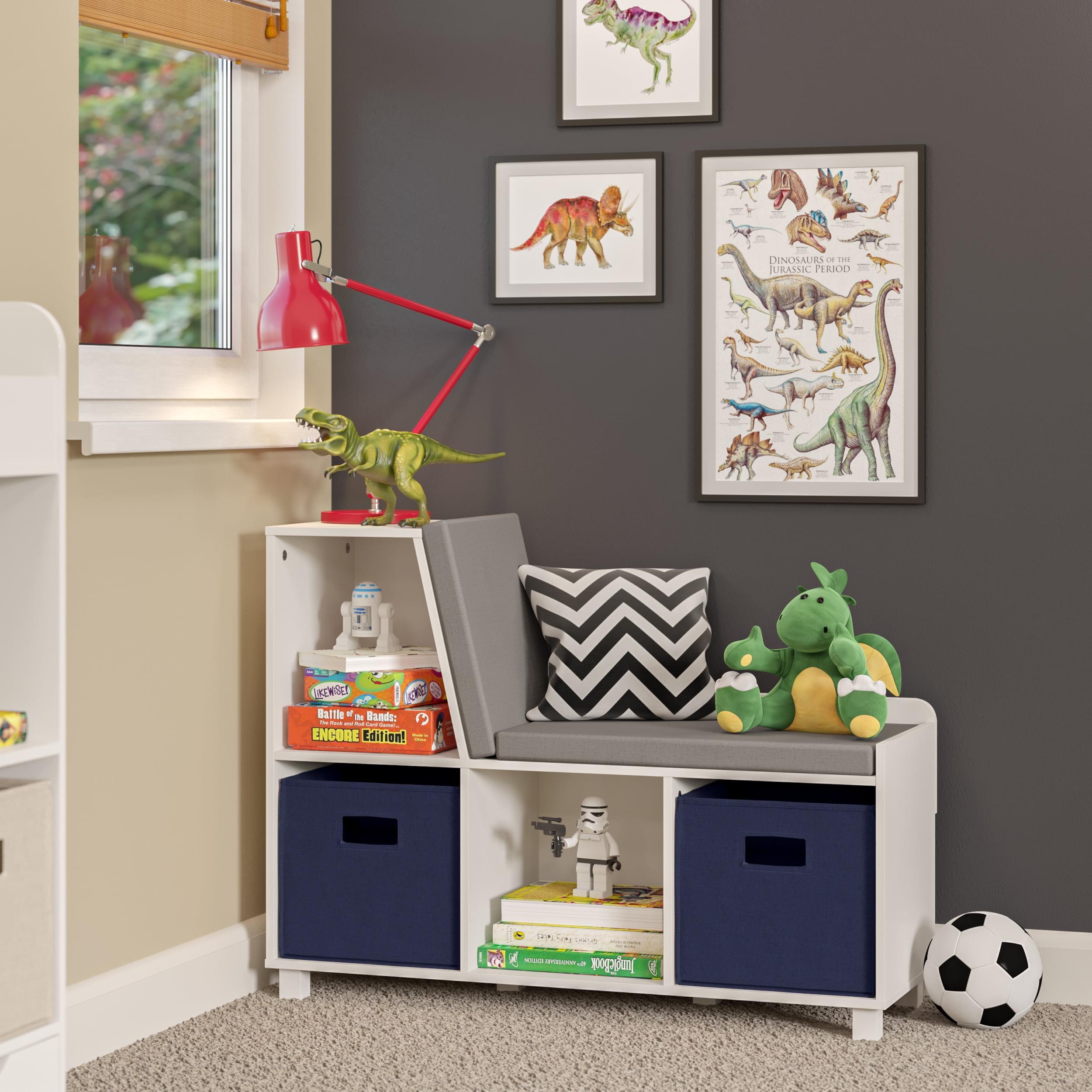 Navy Cubby Kids Storage Bench with Cushion and Bins