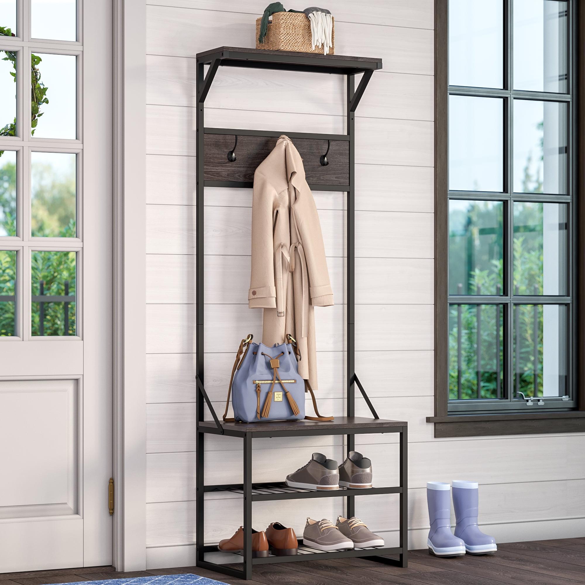 Afton Steel Hall Tree with Bench and Shoe Storage