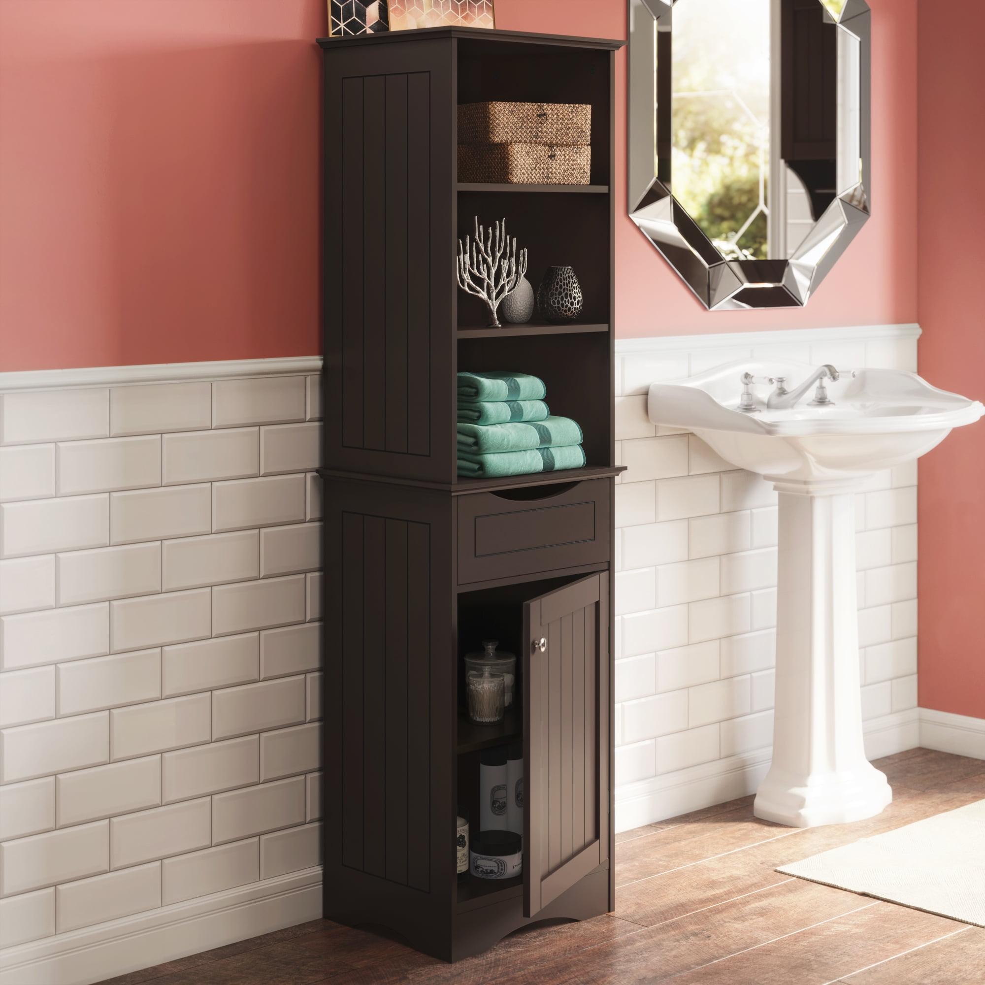 Espresso Tall Plastic Closet Cabinet with Shelves and Drawer