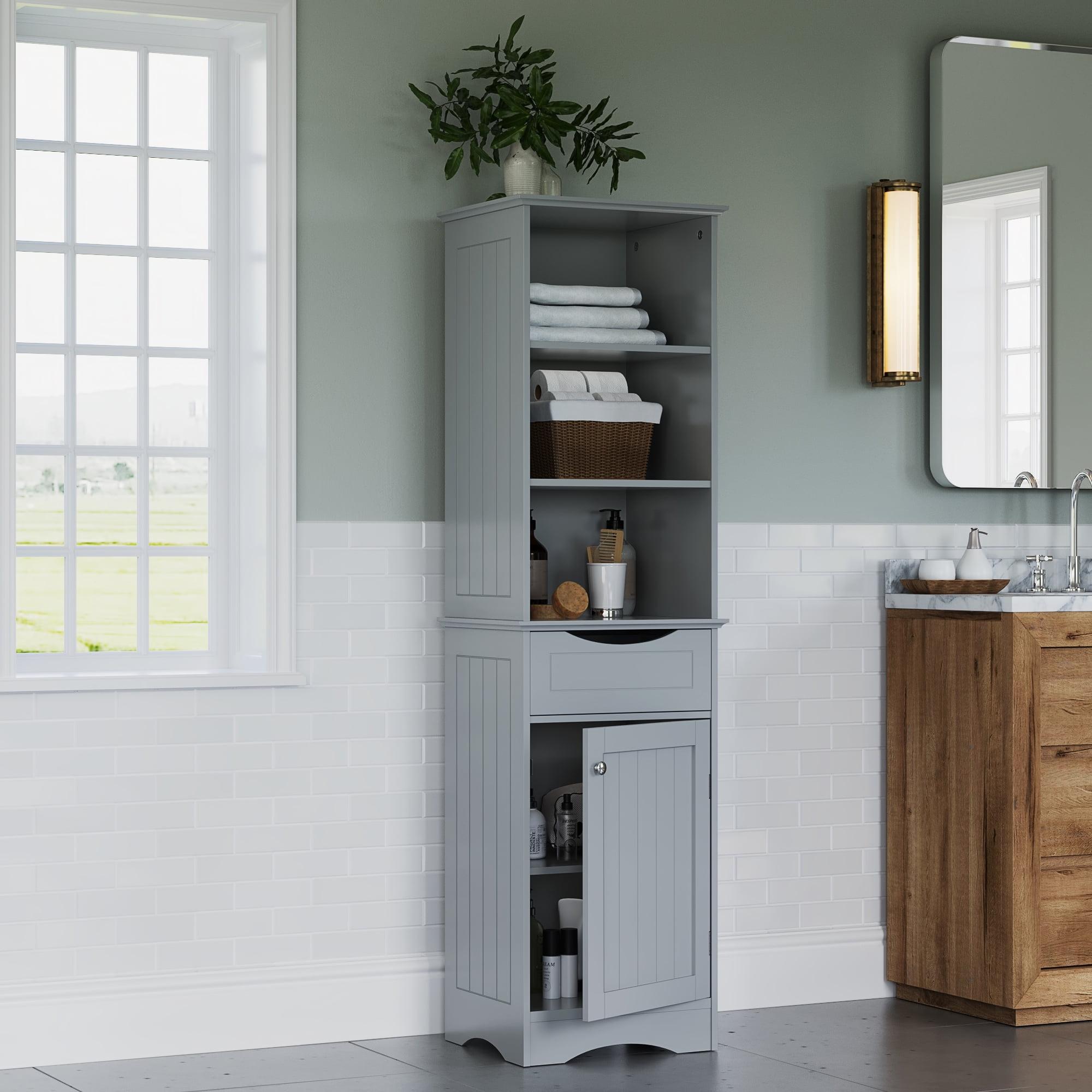 RiverRidge Ashland Tall Bathroom Storage Linen Cabinet and Organizer with Drawer and Shelves