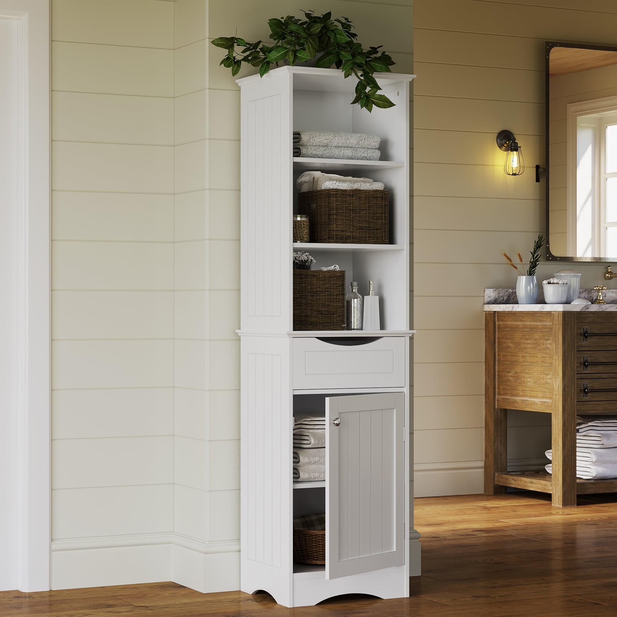 RiverRidge Ashland Tall Bathroom Storage Linen Cabinet and Organizer with Drawer and Shelves