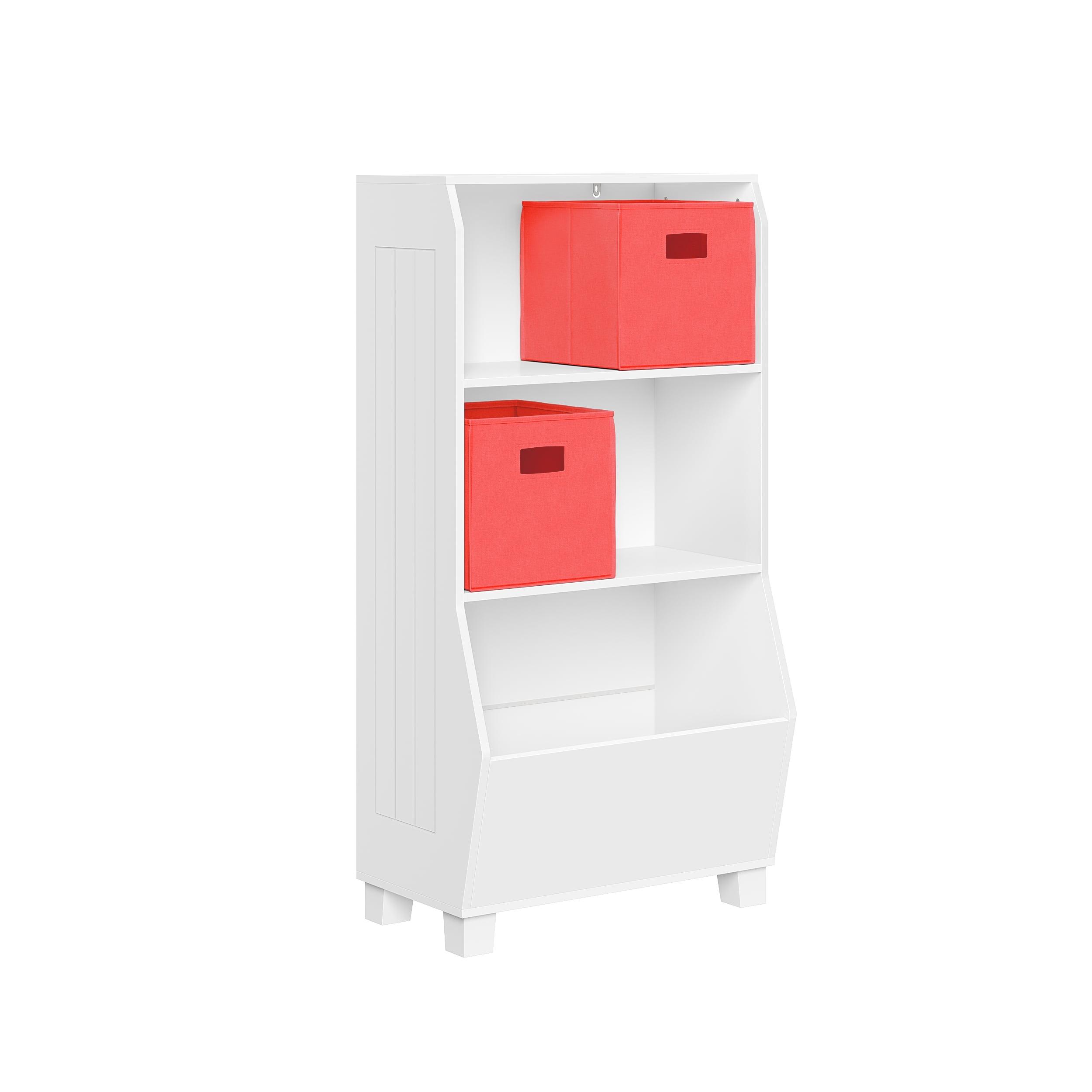 Adjustable Kids' Playroom Bookcase with Toy Organizer, Coral Bins