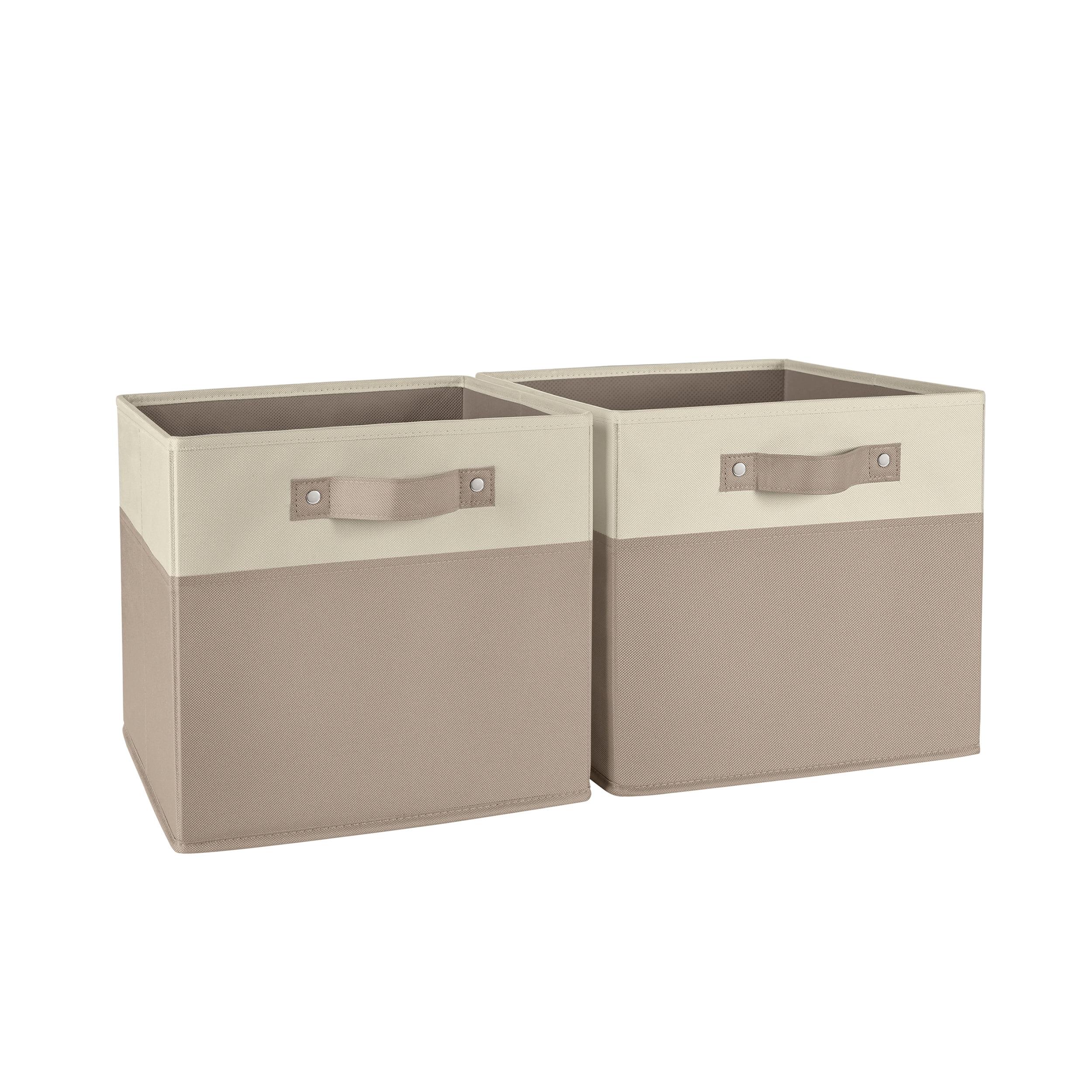 Taupe Two-Tone Fabric Collapsible Cube Storage Bins for Kids