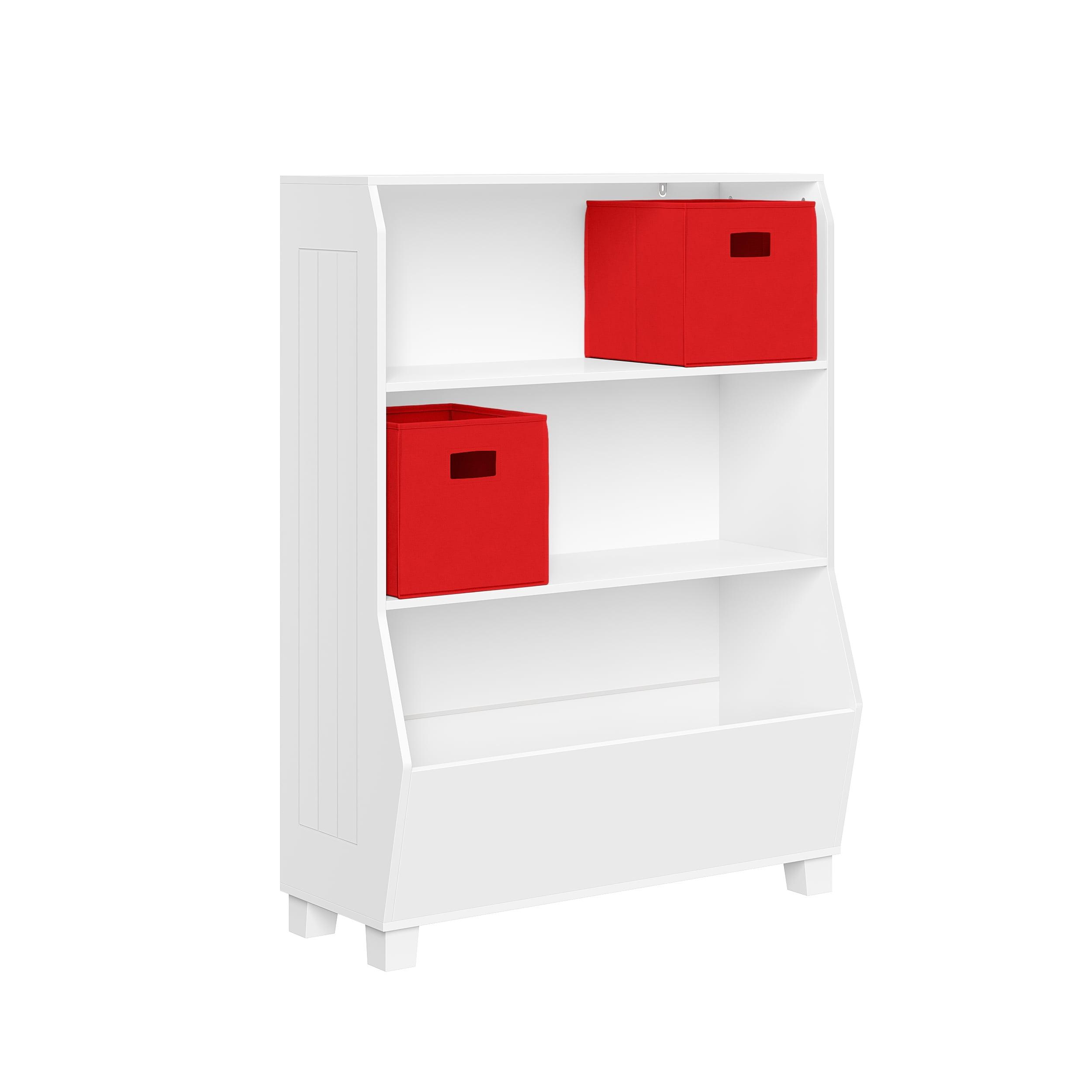 Red Adjustable Kids Bookcase with Toy Organizer and Bins