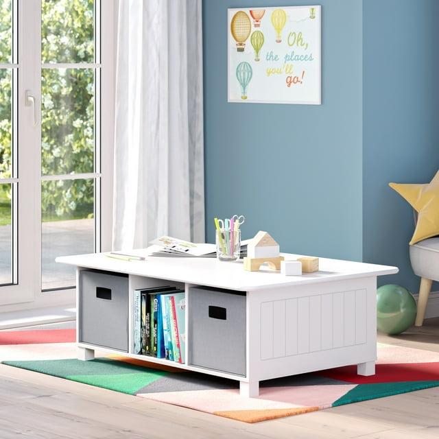 RiverRidge Home RiverRidge Kids Desk, Activity and Play Table with 6 Storage Cubbies - White with 2 Fabric Bins
