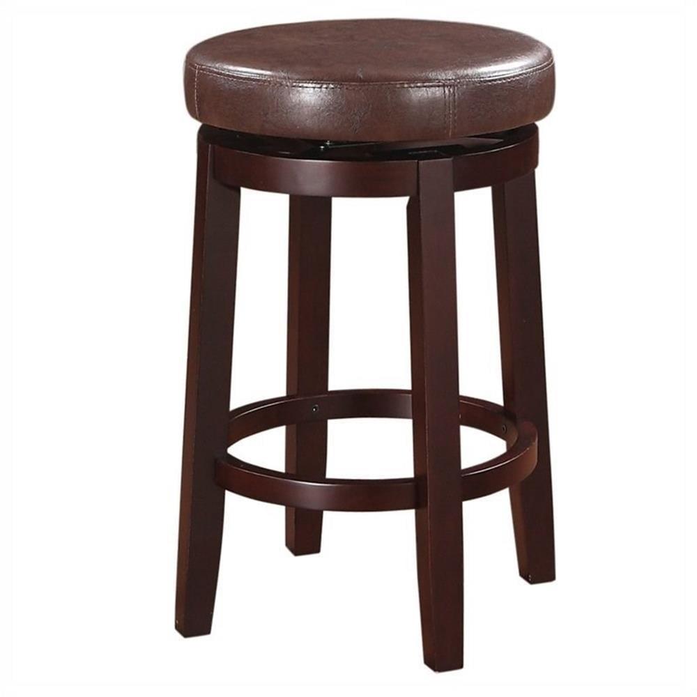 Linon Maya Faux Leather Swivel Backless Counter Height Barstool Brown: Upholstered, Wood Legs, 225 lbs Capacity