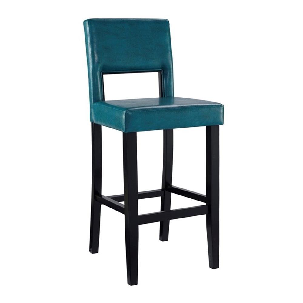 30" Vega Padded Back and Seat Faux Leather Barstool Blue - Linon: Upholstered, Rubberwood Legs, Fixed Height