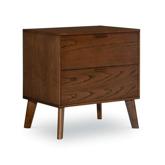 Riverbay Furniture Bristol 2-Drawer Wood Nightstand with Bronze Hardware - Brown