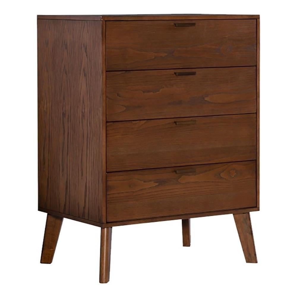 Linon Reid Mid-Century Modern 4 Drawer Wood Chest Dresser Walnut: Veneer Finish, Metal Hardware, Includes Anti-Tip Kit