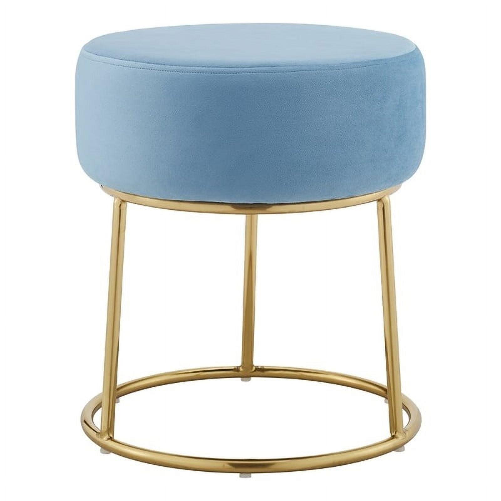 Elegant Light Blue Velvet Vanity Stool with Gold Chrome Base